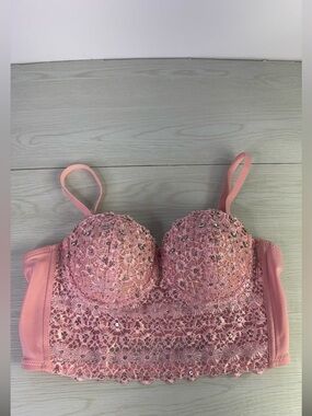 Lace Rhinestone Bustier Crop Top
Sexy Mesh Corset Top Bra size small